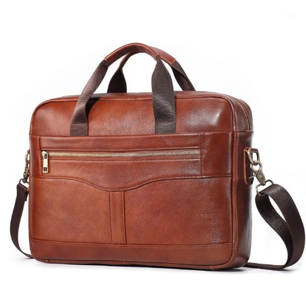 

men briefcase business shoulder bag genuine leather messenger bags large capacity 14 inch lapbriefcase bag for documents1