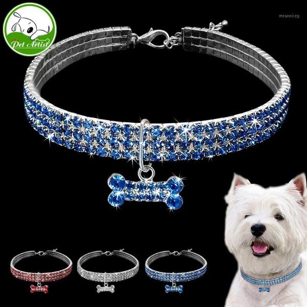 

rhinestone puppy dog collars jeweled crystal kitten cat necklace bone charm pendant accessory for girl dogs cats yorkshire pink1