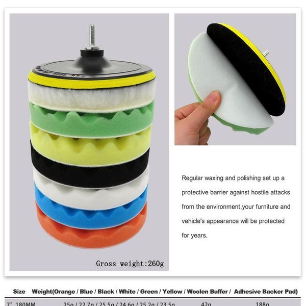 

9pcs 7inch buffer sponge pad set woolen car polishing pad kit buffing waxing with m14 drill adaptor for car cleani jllfff