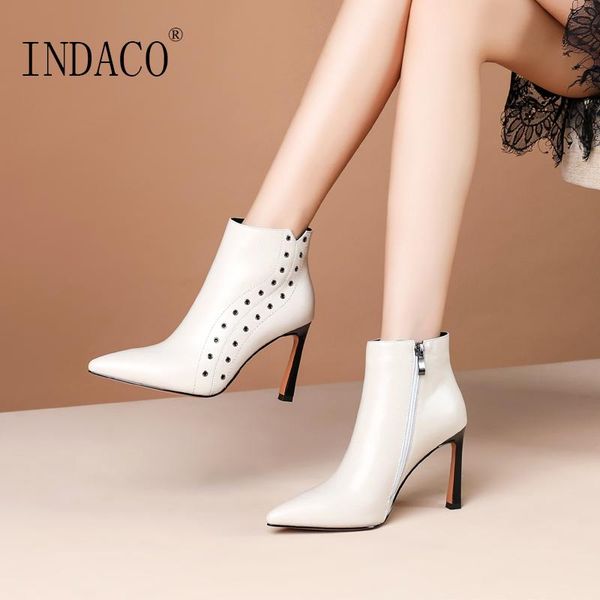 

women boots winter shoes women high heel fashion leather rivets shoes 8.5cm, Black