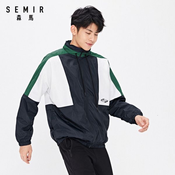 

semir loose men autumn new college style jacket contrast color hooded sports coat for man