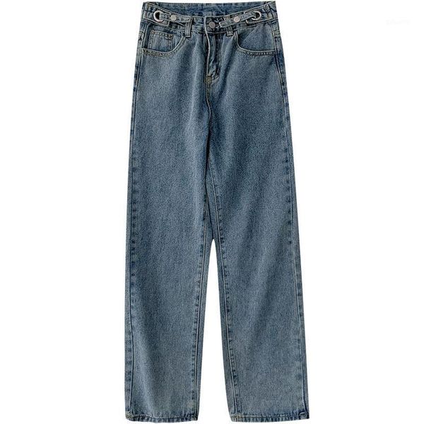 

retro jeans women winter new korean fashion style high waist wide leg trousers1, Blue