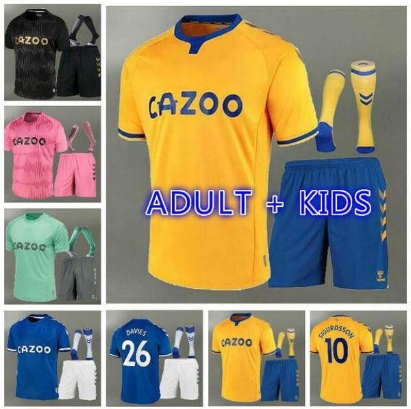 

kids kit 2020 2021 sigurdsson richarlison away soccer jersey kits 20 21 calvert-lewin keane football shirts boys full set, Black;yellow