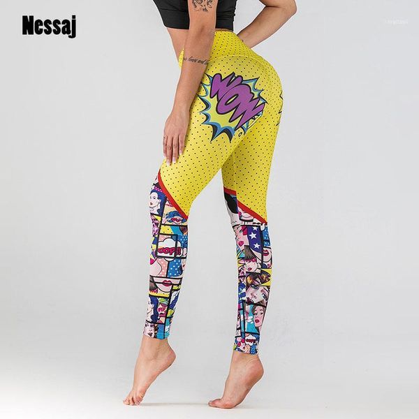 

nessaj cartoon leggings high waist printing jegiings female workout long pants push up fitness leggins mujer funny leggings11, Black