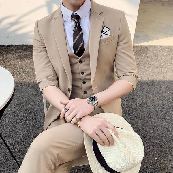 

men's suits & blazers mens slim fit solid color seven-point sleeve three-piece suit (blazers+vest+trousers) ternos masculinos casual dr, White;black