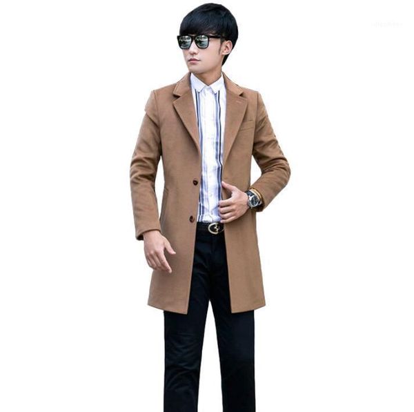 

men's wool & blends suits casual woolen coat men trench coats long sleeves single-breasted overcoat mens cashmere casaco masculino engl, Black