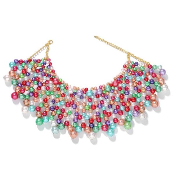 

bk fashion pearl necklace resin fake pearl bib collar chunky statement exaggerated neck necklaces women girl fancy jewelry gift, Golden;silver