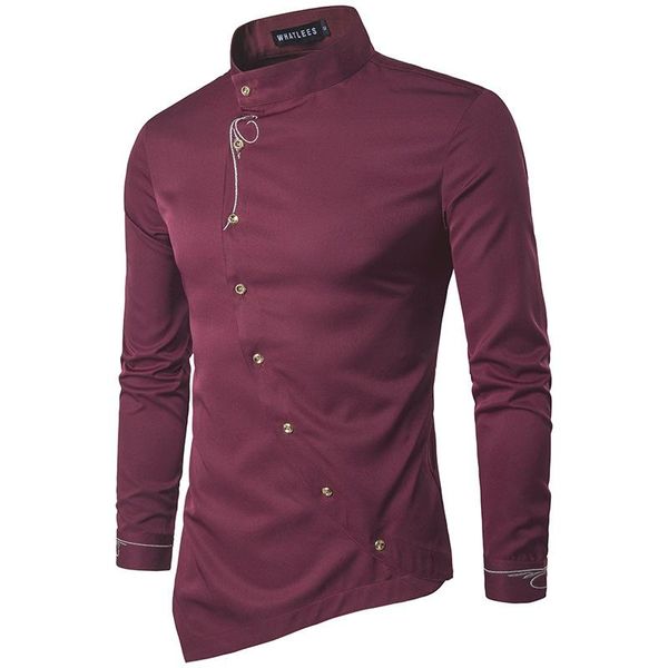 

men's casual shirts 2021 spring fashion embroidery slim business irregular shirt trendy stand collar dress for men, White;black