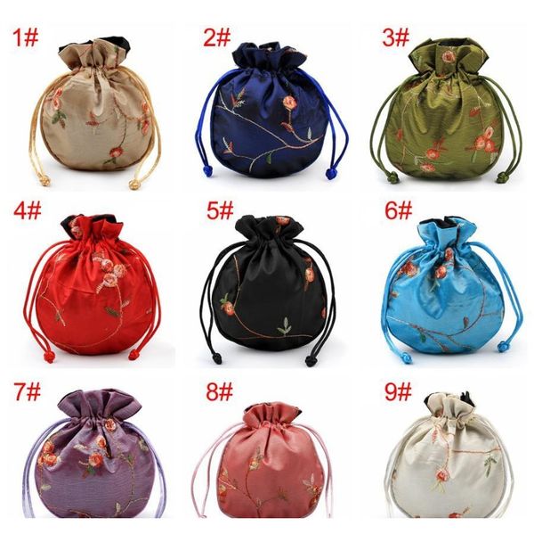 

wholesale portable rounded drawstring embroidery pouch jewelry silver beaded storage bag delicate durable embroidered jllfki lajiaoyard