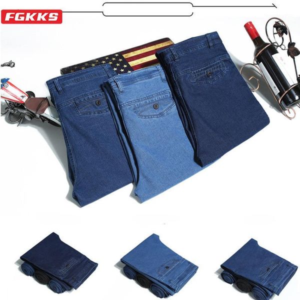 

men's jeans fgkks brand men trendy men's harajuku simple slim denim trousers autumn business wild casual male1, Blue