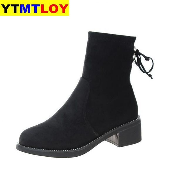

boots women's ankle winter cross-tied plush heel flat wild cotton shoes casual comfortable warm, Black