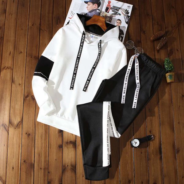 

sportswear autumn korean youth leisure sports sweater suit men's fashion brand two piece hoods, Gray