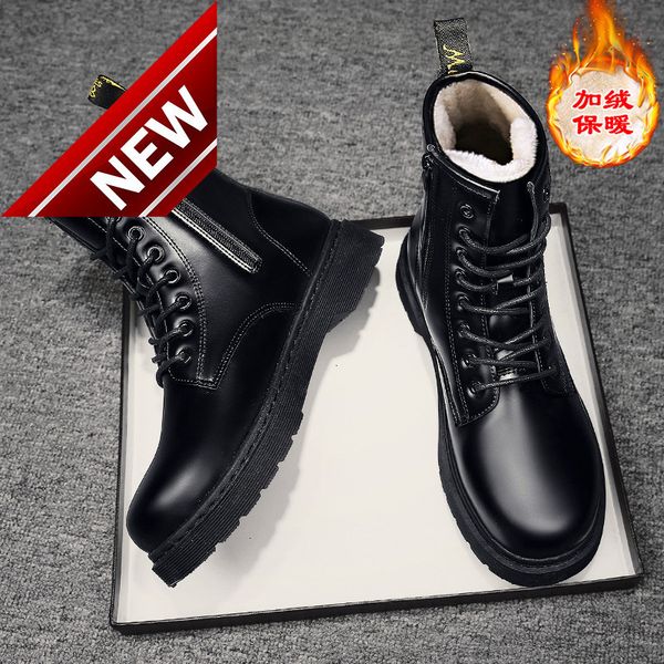 

martin boots high warm winter new snow cotton motorcycle leather shoes plush work clothes british men's, Black