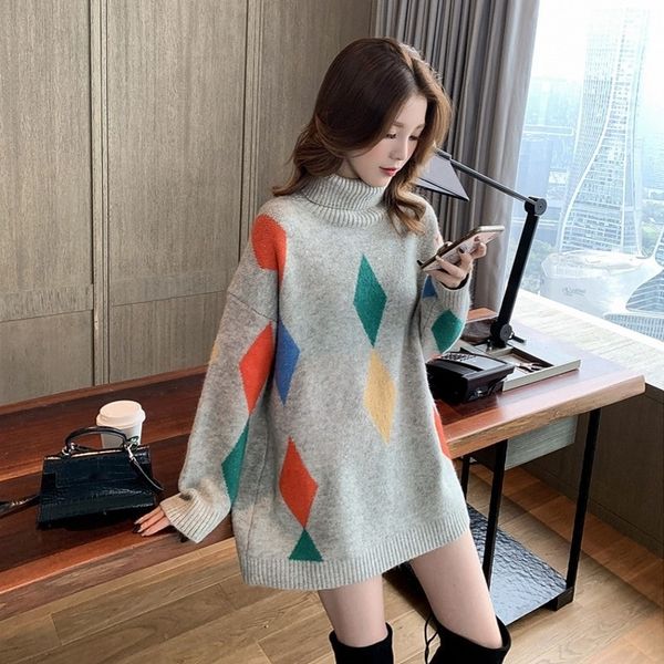 

11.11 new zero point korean autumn winter high neck diamond diamond print medium length sweater e11102 cuzcp, White;black