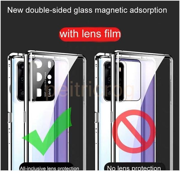 

new upgraded protective lens magnetic double-sided glass case for huawei honor 30s v30 mate 20 30 p30 p40 pro jllldm