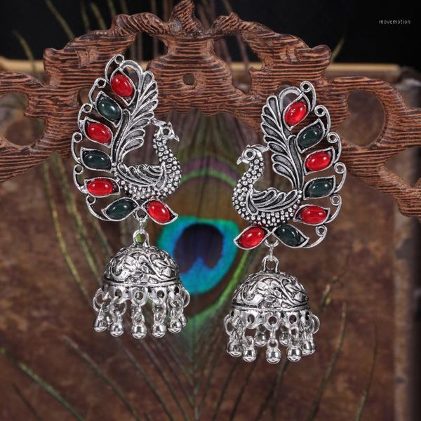 

retro bollywood kundan peacock jhumka jhumki drop earrings gypsy jewelry1, Silver