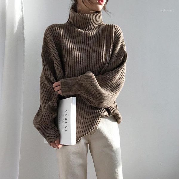 

thicken turtleneck sweater women's mid-length autumn korean style loose new winter sweater women pullover1, White;black