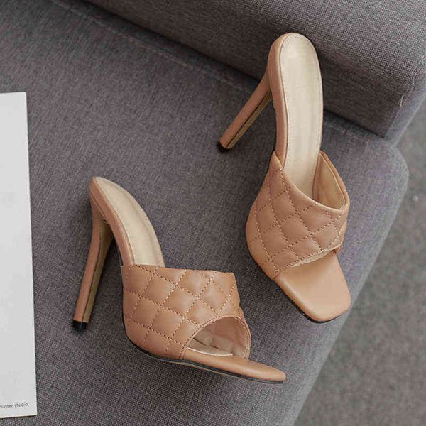 

slippers luxury brand thin high heels women outdoor casual summer ladies square toe white slides party dress shoes designer 220309, Black