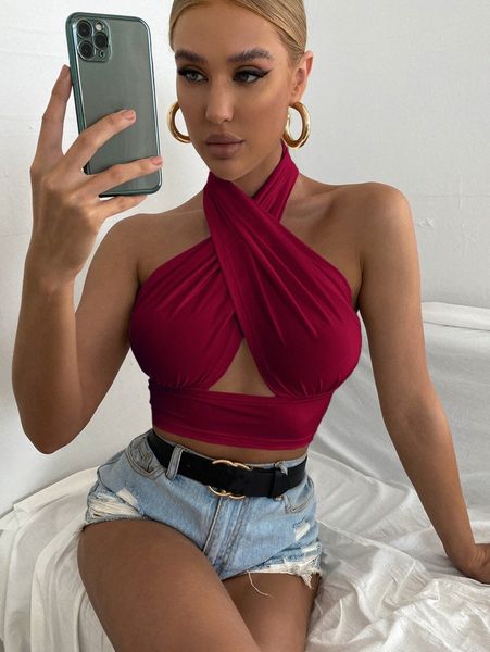

solid cross crop halter a747#, White