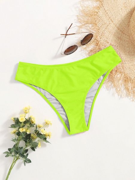 

plus solid high waisted swim panty 47hg#, Black