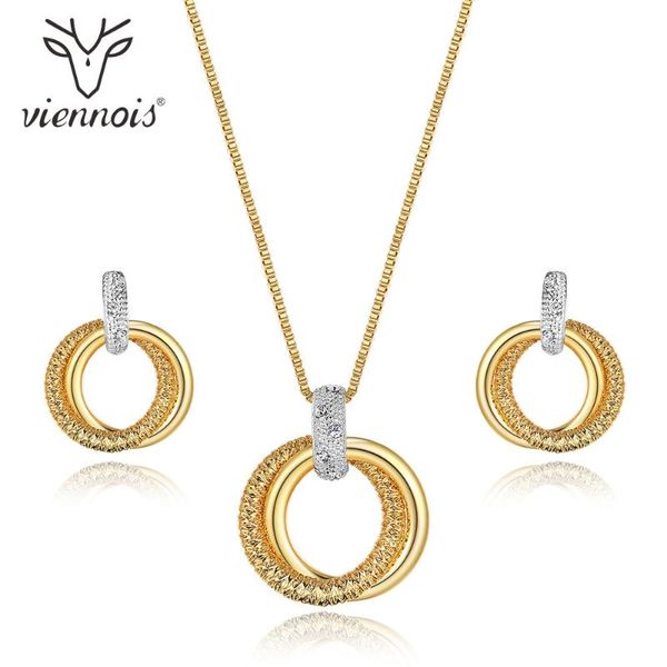 

viennois jewelry set for women gold plated double circle choker necklace and earrings jewelry sets fashion for women, Silver