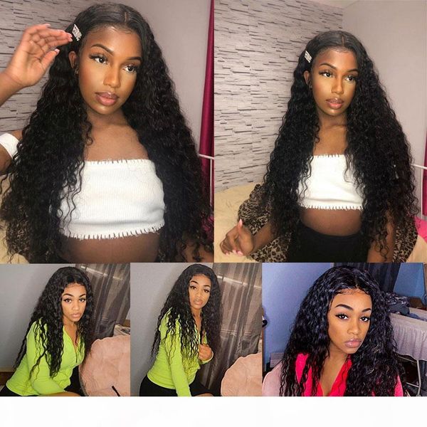 

brazilian water wave wig 13*4 lace front human hair wigs pre plucked 30inch 4x4 lace closure wig 150% density remy modern show, Black;brown