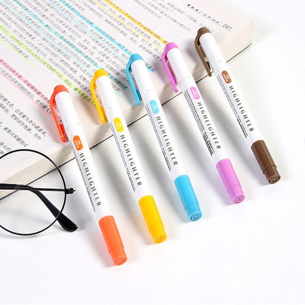 

5 Pcs/set Cute Mild Liner Double Headed Highlighter Pen Drawing Stationery Color Fluorescent Marker Pen Office School Supplies