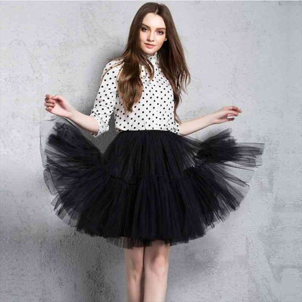 

fashion 5 layers 60cm tutu tulle skirt vintage midi pleated wedding skirts womens lolita petticoat faldas mujer saias jupe, Black