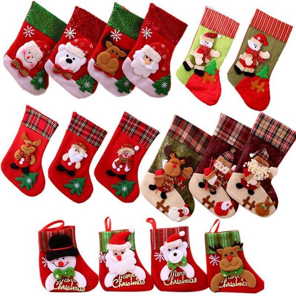 

dhl decorations santa claus little canvas cotton socks tree hanging christmas stocking gift bag dhf2915