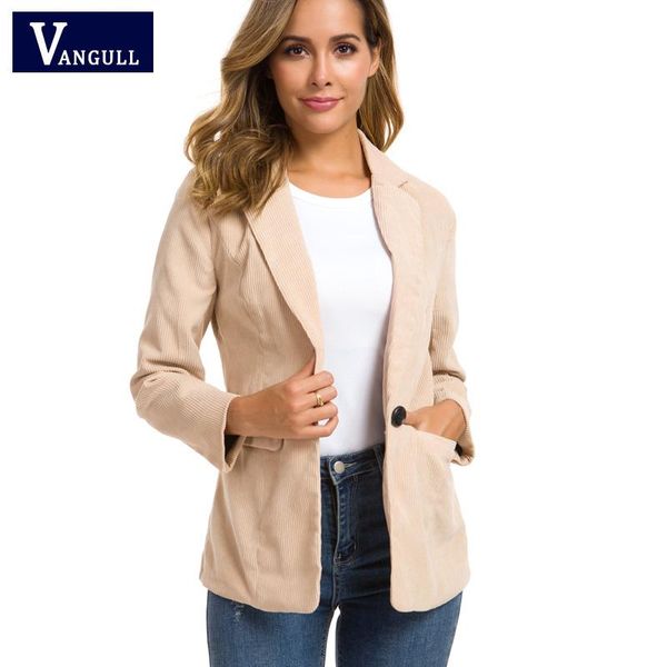 

vangull corduroy women blazers office ladies female jackets with pockets suits notched collar 2021 autumn new liner outerwear, White;black