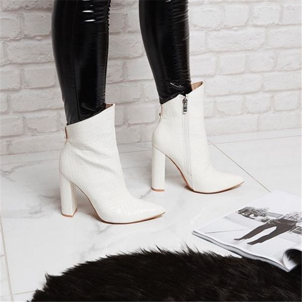 

luxury design women 11.5cm high fetish leather block white heels ankle boots serpentine chunky quality shoes y200115, Black