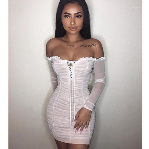 

2018 new arrvial women solid dress slash neck mesh party mini dress summer slim club style dresses ladies vestidos verano1, White;black