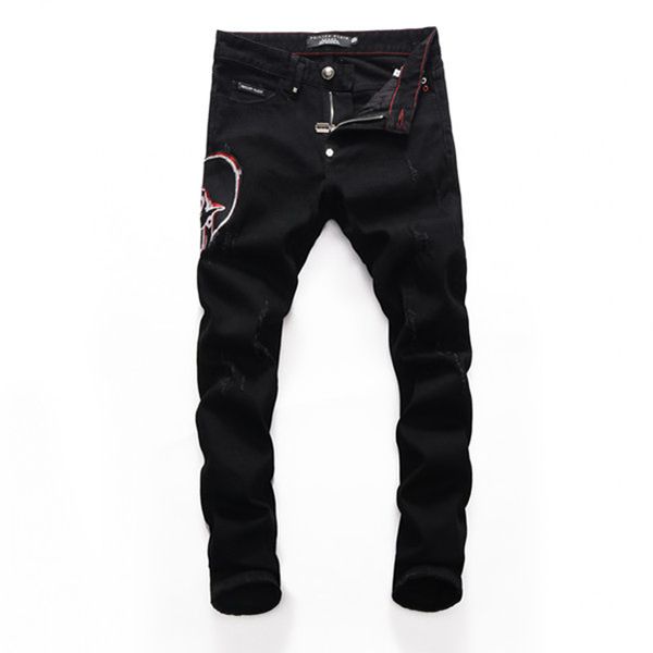

distressed ripped biker slim fit motorcycle biker denim for men s fashion brand hole ripped pants fashion italy style skinny denim, Blue
