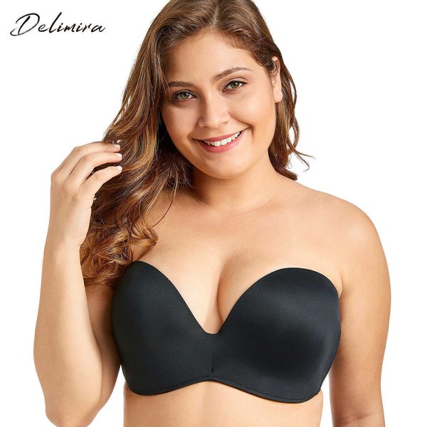 

delimira women's slightly lined custom lift seamless strapless bra y19070201, Red;black