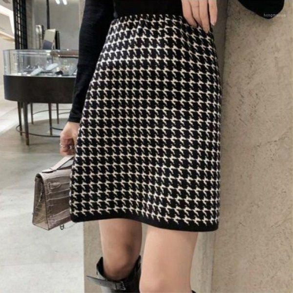 

2020 women houndstooth skirt high waist skirts autumn winter women bodycon mini skirt female short faldas1, Black