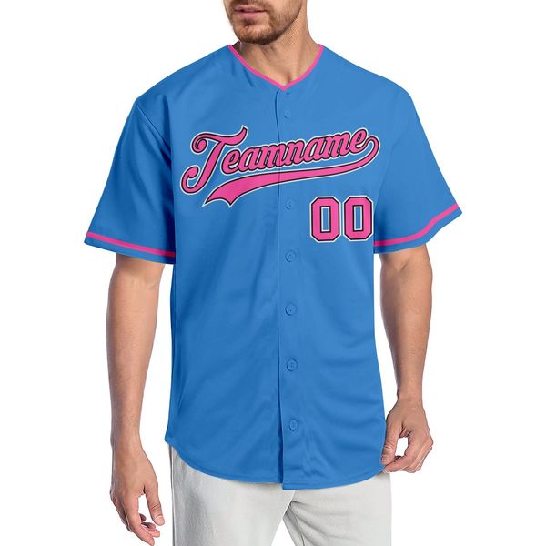 

custom powder blue pink-black authentic baseball jersey, Blue;black