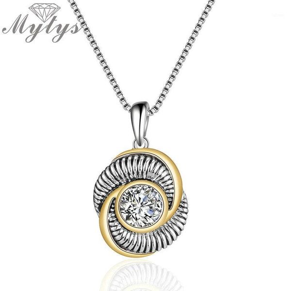 

mytys trendy fashion women necklace screw round pendant necklace crystal heart jewelry silver and gold 2 color cn531 cn5321