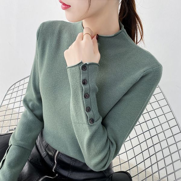 

2021 fall and winter new semi-high turtleneck women's sweater loose long crocheted bottom shirt o9m4, White;black