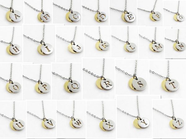 

chains stainless steel alphabet necklaces round coin a-z letter necklace jewelry initial women men 50cm chain, Silver