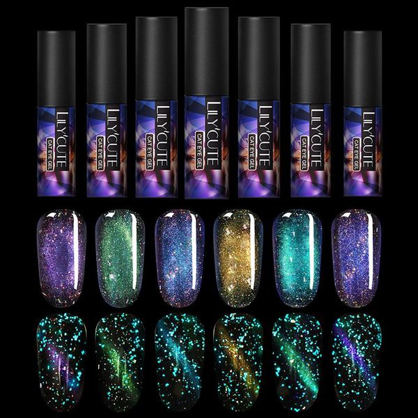 

nail gel lilycute 5ml luminous auroras cat eye uv polish 7d magnetic varnish glow in the dark soak off led art, Red;pink