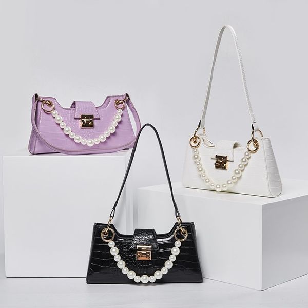 

retro shoulder bags for women 2020 solide color leather totes bag vintage women purse and handbag pearle clutches femal hand bag c1020