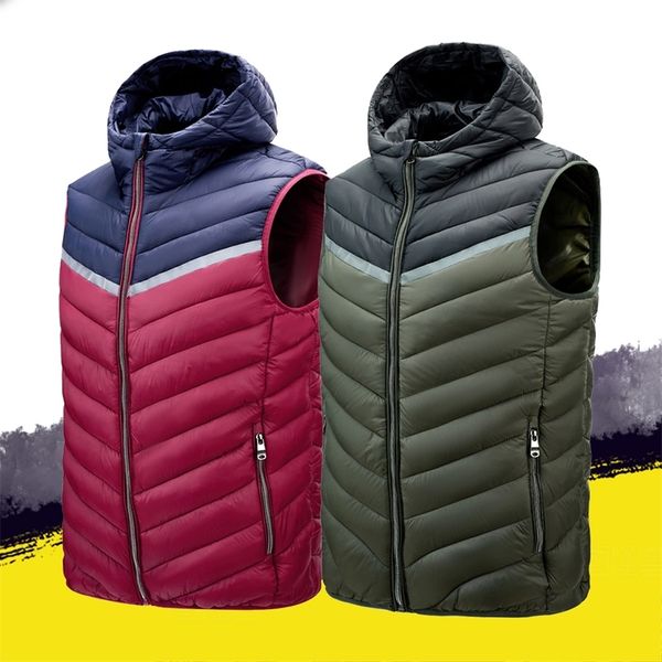 

mens vest jacket patchwork hooded cotton padded warm sleeveless jacket male winter casual waistcoat men vest plus size 4xl 201114, Black;white