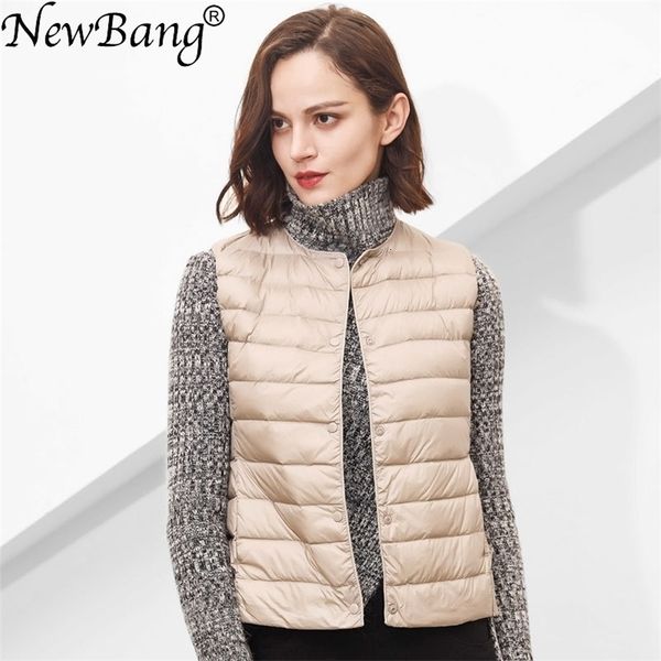 

newbang matt fabric women's warm vests ultra light down vest women waistcoat portable warm sleeveless winter liner 201214, Black;white