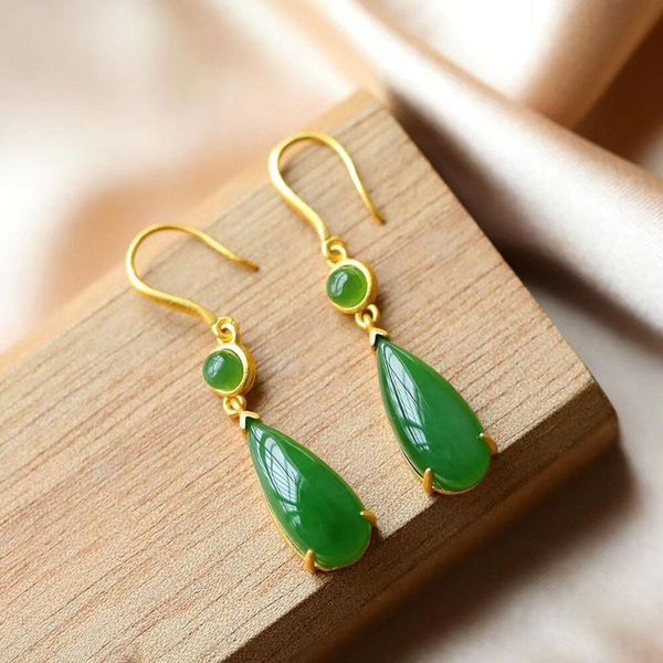 

new silver inlaid n jasper earrings chinese style retro classic ear hook niche design women's valentine's day gift