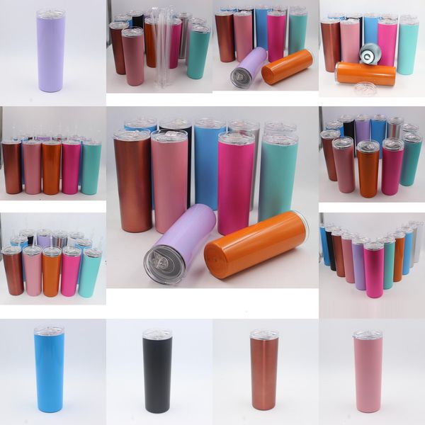 

20oz stainless steel skinny tumbler vacuum insulated straight cup beer coffee mug glasses with lids straws mugs 5 n7zun