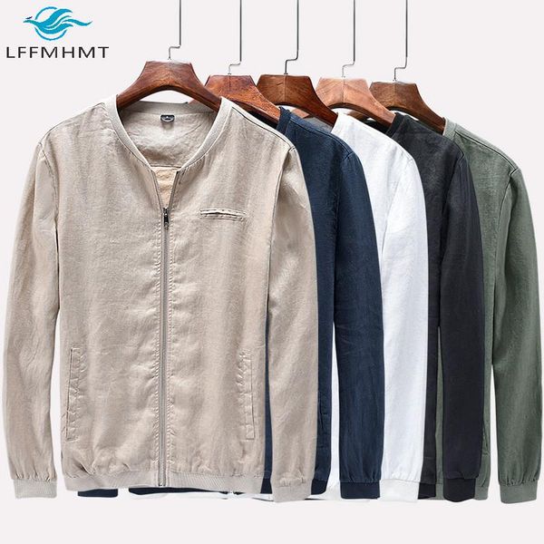 

men spring fall fashion solid color long sleeve stand collar linen jackets japan style casual harajuku simple coats, Black;brown