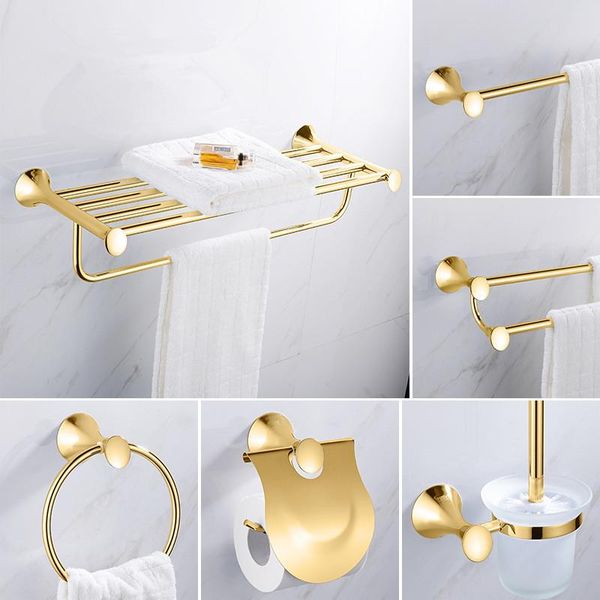 

european stainless steel polished gold wall mounted bath hardware sets papaer towel holder rack bathroom shelf accessories wmtpkl xhhair