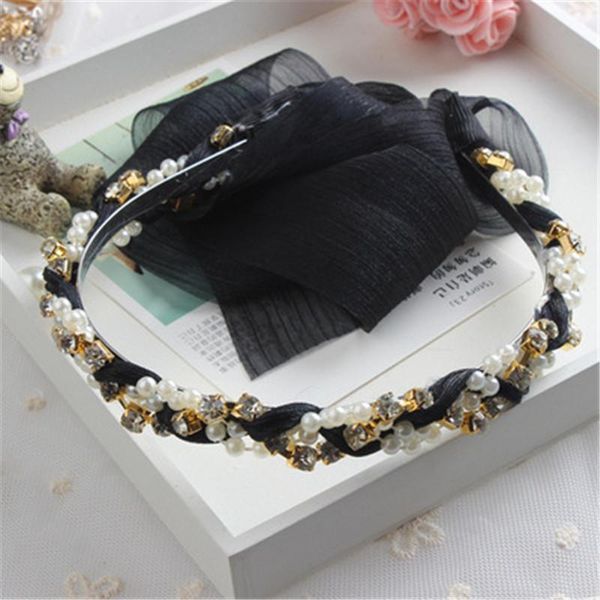 

pearl rhinestone lace ribbon hair hoop braid hair band hairbands for women hairband headwear headband hair ornaments accessories h wmtero, Black;brown
