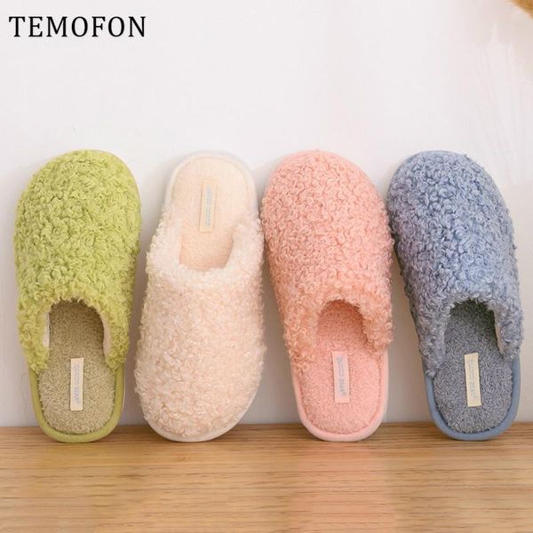

temofon 5 colors home furry slippers women winter indoor house sleepers shoes women cute warm plush fur slippers female hvt1514, Black