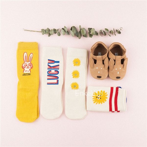 

enkelibb perfect collection kids tube socks korean style baby boy girls fashion tube socks cartoon ice cream pattern cotton sock y201009, Pink;yellow
